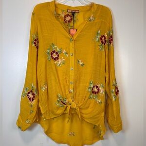 Olive Hill Floral Embroidered Versatile Yellow Women's Top with cami Size XL